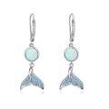 wholesale 925 Sterling Silver Blue Opal Mermaid Tail Drop Earrings-0-0