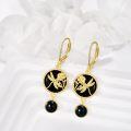 wholesale 925 Sterling Silver Gold Plated Black Onyx Rose & Dragonfly Dangle Earrings-0-2