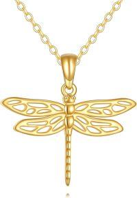wholesale 14K Gold Dragonfly Heart Pendant Necklace Women's Gifts-Dragonfly