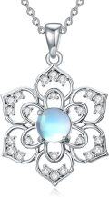 wholesale 925 Sterling Silver Flower Shape Blue Moonstone CZ Pendant Necklace for Women-0-0