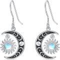 wholesale 925 Sterling Silver Moonstone Crescent Sun & Moon Drop Earrings-0-0