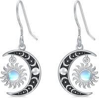 wholesale 925 Sterling Silver Moonstone Crescent Sun & Moon Drop Earrings-Sun and Moon