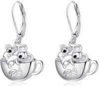 wholesale 925 Sterling Silver Tea Cup Koala Dangle Earrings for Women Girls Gift 925 Sterling Silver Jewelry Accessories-Koala Earrings