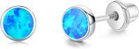 wholesale 925 Sterling Silver 4mm Round Simulated Opal Screw-Back Stud Earrings for Women-White Gold & Blue Opal