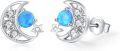 wholesale 925 Sterling Silver Blue Opal Crescent Moon & Stars Stud Earrings Celestial s for Women Girls-0-0