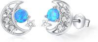 wholesale 925 Sterling Silver Blue Opal Crescent Moon & Stars Stud Earrings Celestial s for Women Girls-02-Moon(Blue Opal)