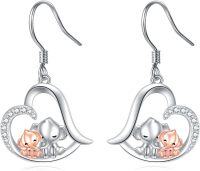 wholesale 925 Sterling Silver Heart-Shaped Elephant & Dog Dangle Earrings with Cubic Zirconia Accents-Two Elephant Earrings