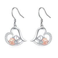 wholesale 925 Sterling Silver Cute Elephant Earrings With Heart Shape And Crystal Accents-Two Elephant Earrings