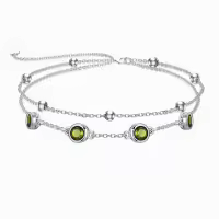 wholesale 925 Sterling Silver Birthstone Anklet Bracelets for Women Gifts-08-Peridot Bracelet 7\"-9\"