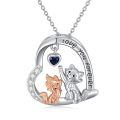 wholesale 925 Sterling Silver Metal Cat and Fox Pendant Necklace with Heart Charm - Valentine's Gift for Her Him-0-0