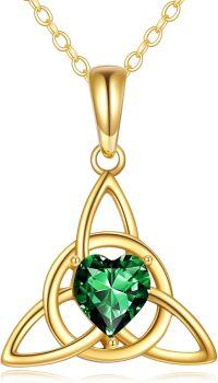 wholesale 14K Gold Opal Emerald Celtic Knot Triquetra Necklace for Women-Celtic Knot Necklace Emerald-Custom Birthstone Celtic Knot Necklace