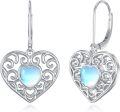 wholesale 925 Sterling Silver Blue Moonstone Filigree Heart Drop Earrings-0-0