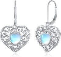 wholesale 925 Sterling Silver Blue Moonstone Filigree Heart Drop Earrings-Moonstone Heart
