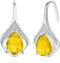 wholesale 925 Sterling Silver Birthstone Teardrop Leverback Dangle Earrings-citrine
