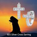 wholesale 925 Sterling Silver Cross Cubic Zirconia Huggie Hoop Earrings for Women Girls -0-1