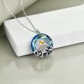 wholesale 925 Sterling Silver Blue Crystal Mountain Range Pendant Necklace with Gold Sun and Black Stone Accents for Nature Enthusiasts-0-3