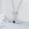 wholesale 925 Sterling Silver Black Onyx Baseball Bat Sports Pendant Necklace for Women Girls-0-1