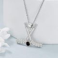 wholesale 925 Sterling Silver Black Onyx Baseball Bat Sports Pendant Necklace for Women Girls-0-1