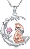 wholesale 925 Sterling Silver Rose Gold Fox Pendant Necklace with Pink Flower and Crescent Moon Charm for Women-0-0