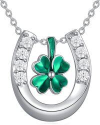 wholesale 925 Sterling Silver Horseshoe with Four-Leaf Clover Pendant Necklace for Women-Silver
