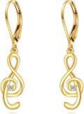 wholesale 10K Gold Treble Clef Diamond Drop Earrings Fine s for Women-0-0