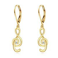 wholesale 10K Gold Treble Clef Diamond Drop Earrings Fine s for Women-Music Note Earrings