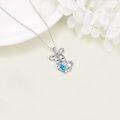 wholesale 925 Sterling Silver Blue Crystal Bunny Heart Pendant Necklace for Women Girls Gifts-0-3