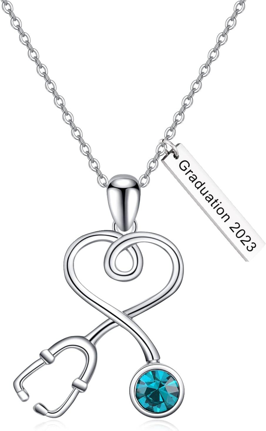 Sterling Silver Stethoscope Necklace w 12 Austria Birthstone Crystals Med Grad Gift-925 Silver - Custom-925 Silver - Custom Picture