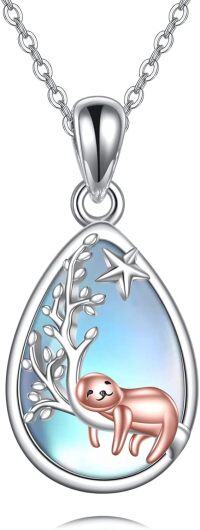 wholesale 925 Sterling Silver Teardrop Sloth Moonstone Pendant Necklace for Women Girls-sloth