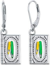 wholesale 925 Sterling Silver Rectangle Dangle Earrings w/ Green & Yellow Enamel Accents - Hypoallergenic  for Her-Book