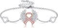 wholesale 925 Sterling Silver Pink Ribbon Angel Wing Heart Charm Bracelet  for Women Girls-0-0