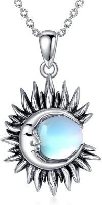 wholesale 925 Sterling Silver Opalite Crescent Moon and Sun Necklace - Celestial Charm Pendant-sterling silver