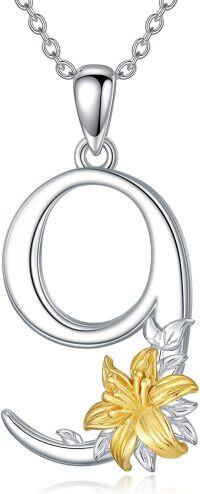 wholesale 925 Sterling Silver Lily Flower Pendant Necklace w/ Gold Lucky Number 0-9 Charm-Number 9