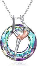 wholesale 925 Sterling Silver Rainbow Crystal Gymnastics Ballerina Pendant Necklace USA Sports s for Women Girls-0-0