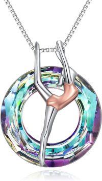 wholesale 925 Sterling Silver Rainbow Crystal Gymnastics Ballerina Pendant Necklace USA Sports s for Women Girls-Gymnastic Necklace with Purple Circle Crystal