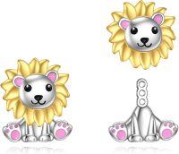 wholesale 925 Sterling Silver Lion Shaped Stud Earrings with Pink Accents for Girls Gifts-Lion