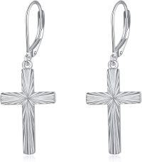 wholesale 925 Sterling Silver Cross Dangle Drop Earrings for Women - Religious  Idea-Diamond-cut Cross