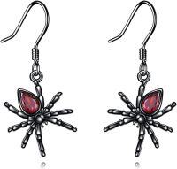 wholesale 925 Sterling Silver Gothic Red Crystal Spider Drop Earrings for Women-spider 1