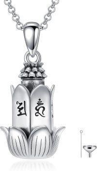 wholesale 925 Sterling Silver Lotus Flower Cremation Jewelry Keepsake Pendant for Ashes w/ Funnel and Fill Kit-05-Om Mani Padme Hum Buddhist Lotus Necklaces