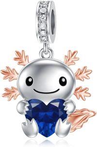 wholesale  925 Sterling Silver Axolotl Charm with Sapphire Bead - 12.2-14.2mm September Birthstone Jewelry for Women-09-Sep-Axolotl
