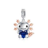 wholesale  925 Sterling Silver Axolotl Charm with Sapphire Bead - 12.2-14.2mm September Birthstone Jewelry for Women-09-Sep-Axolotl