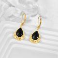 wholesale 925 Sterling Silver Teardrop Black Onyx Filigree Leverback Earrings - Bohemian  for Women-0-2