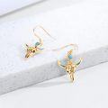 wholesale 925 Sterling Silver & 14K Gold Plated Turquoise Cow Skull Western Dangle Earrings for Women-0-1