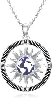 wholesale Sterling Silver Compass Necklace for Women 2023 Nautical Jewelry Gift-Compass Earth