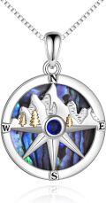 wholesale 925 Sterling Silver Compass Abalone Shell Pendant Necklace with Blue Sapphire Centerstone and Trees Design Gifts for Women Girls Mom-0-0