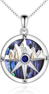 wholesale 925 Sterling Silver Compass Abalone Shell Pendant Necklace with Blue Sapphire Centerstone and Trees Design Gifts for Women Girls Mom-Compass Style Three