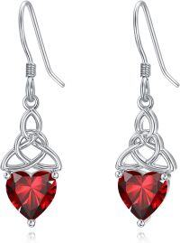 wholesale 925 Sterling Silver Heart Birthstone Celtic Knot Dangle Leverback Earrings-01-January