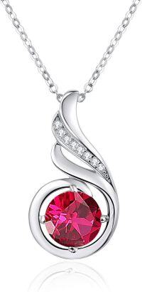 wholesale 925 Sterling Silver Opal CZ Moonstone 12 Month Birthstone Necklace for Women-07-Jul-Lab Created Ruby