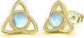 wholesale 925 Sterling Silver Moonstone Triquetra Stud Earrings - Celtic Knot Design Hypoallergenic Triskele Jewelry for Women Girls Gifts-0-0