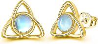 wholesale 925 Sterling Silver Moonstone Triquetra Stud Earrings - Celtic Knot Design Hypoallergenic Triskele Jewelry for Women Girls Gifts-Moonstone-Gold